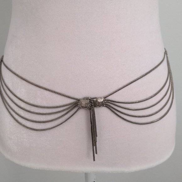 Christian Dior Belt Multi Strand Silver Chain Hip Belt Conchos Vintage - Picture 7 of 13